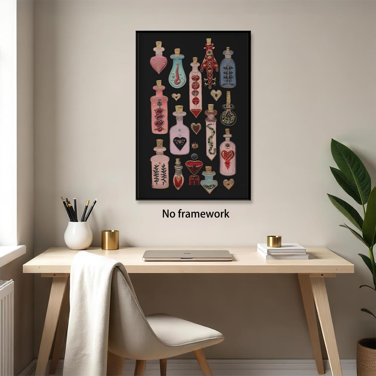 Witchy Potion Bottle Wall Art Esoteric Occult Poster Gothic Dark Academia Halloween Decor Surreal Canvas Print Pink Magic Art Alternative Maximalist Painting Picture Decor 16x24inch Unframed
