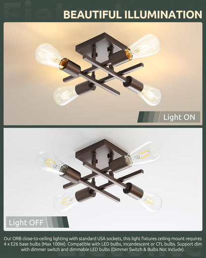 Eietonte 4-Light Semi Flush Mount Ceiling Light Fixture, Metal, Oil-Rubbed Bronze, EIECL001-ORB1P, 1 Count