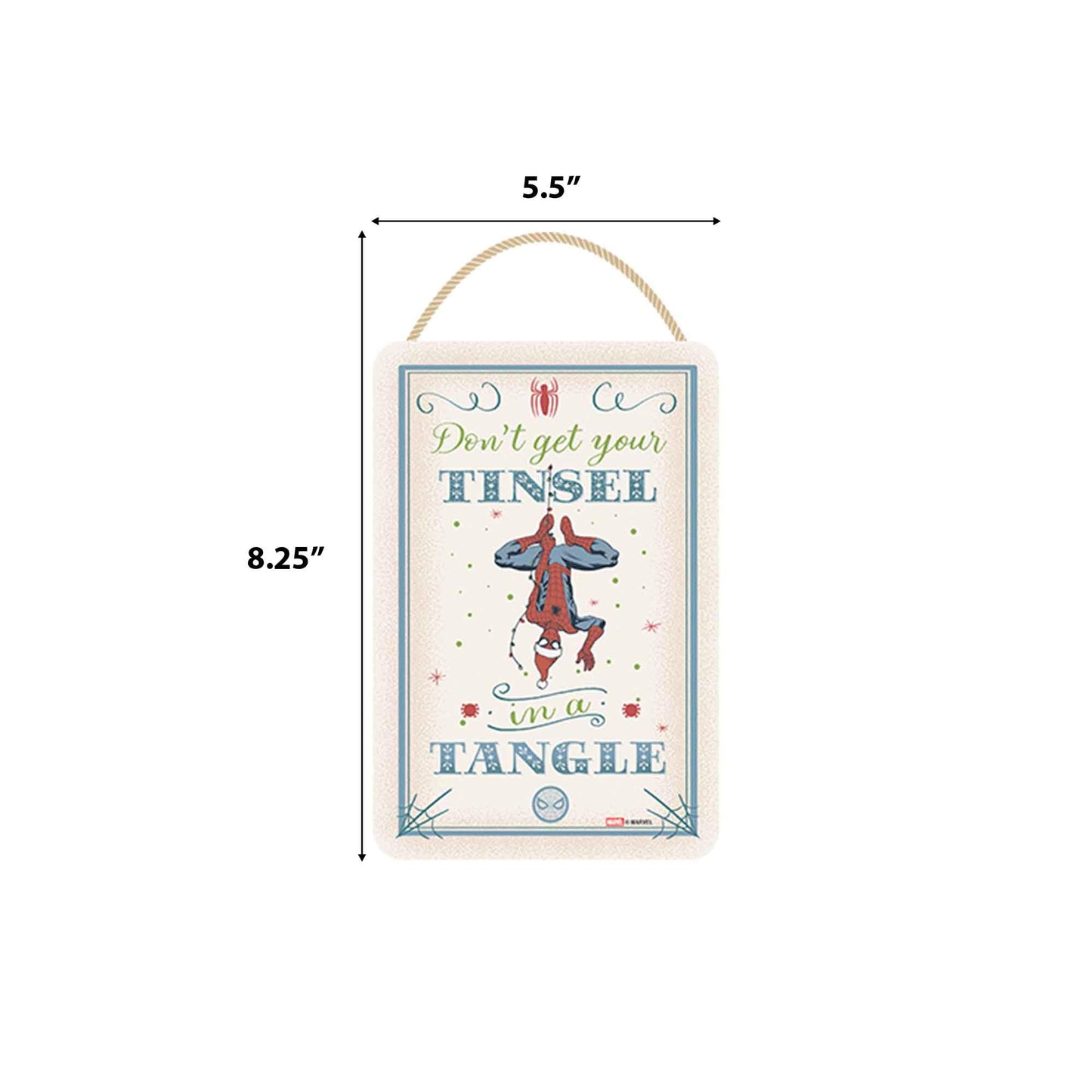 Marvel Spider-Man Don't Get Your Tinsel in a Tangle Hanging Wood Wall Decor - Funny Spider-Man Sign for Christmas Decor