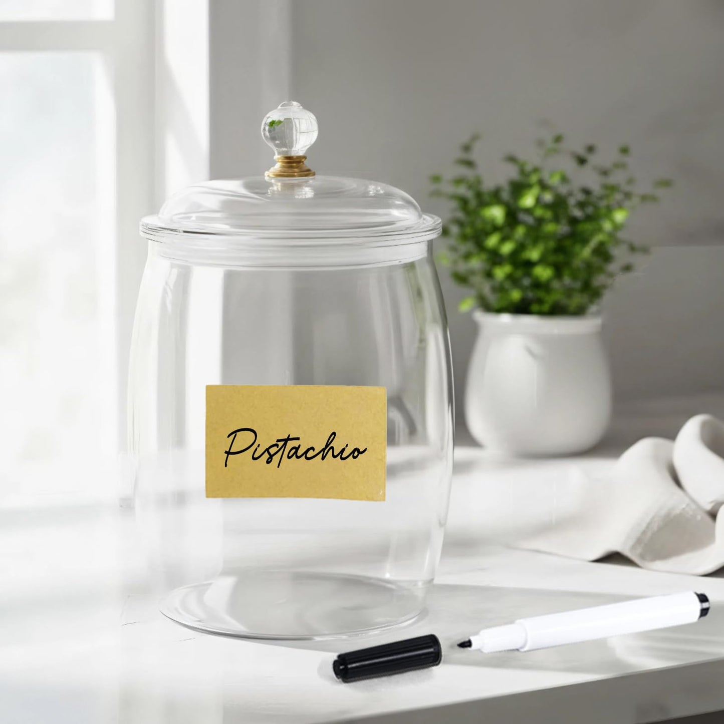 FALUCKYY 6 PCS Plastic Candy Jars with Lids, 2.2L 74oz Airtight Food Storage Canisters, Apothecary Cookie Jars for Kitchen Pantry, Includes 6 Scoops, Pen & Labels