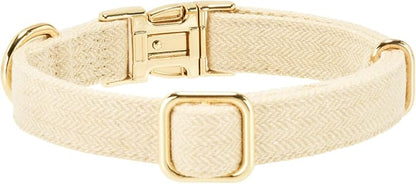 Luxury Soft Cotton Tweed Fabric Dog Collar & Leash Set with Gold Buckle – Durable Fabric, Stylish Design for Everyday Walks(Large Cream)