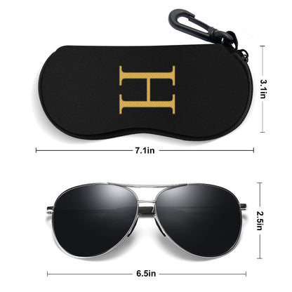 NPOOYI Initial Sunglasses Soft Case, Ultra Light Portable Neoprene Zipper Glasses Case for Men Women, Letter H