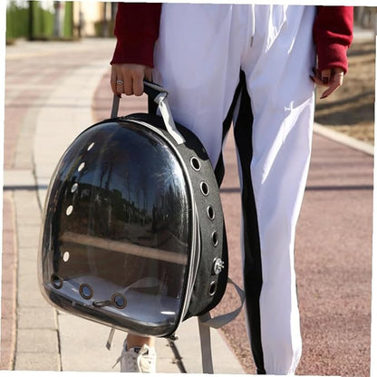 MERRYHAPY Portable Parrot Backpack with Transparent Window and Wooden Bar Breathable Pet Carrier for Outdoor Travel Black Comfortable Design for Birds and Pets