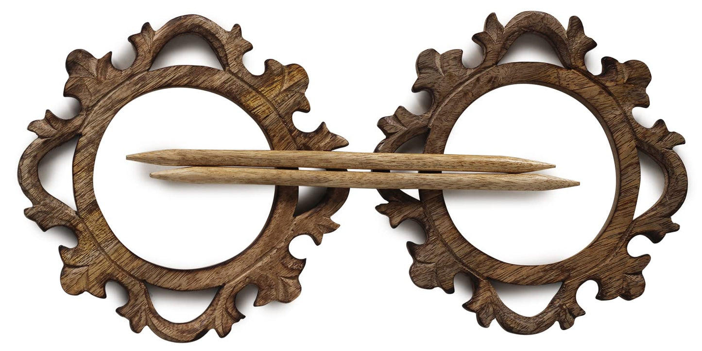 eTroves 7 Inch Wood Curtain Tiebacks Drapery Holdback Set of 2 - Antique Wooden Curtain Hooks, Handmade Rustic Decorative Curtain Holdbacks, Modern Drapery Tiebacks, Brown