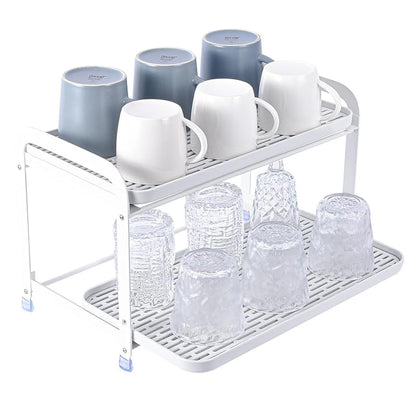 BunnyCare Mug Organizer for Cabinet, Double-Wall Glass Cup Drying Tack, Coffee Mug Holde, Fruit Drainer, Kitchen Spice Organizer,Individual Use of Trays Multi-Functional Storage White Organizer Shelf