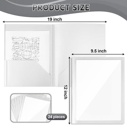 Teling 24 Pcs Plastic Folders with Front Clear Pocket and Business Card Holder 2 Pocket Folders Letter Size Paper for School Office Supplies Nice Gift for Christmas New Year School Supply (White)