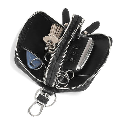 Berfi Life Key Fob Case Genuine Leather, Double Zipper Car Key Holder & Key Wallet with Keychain, Key Pouch for Purse Gift
