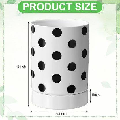 Ferrochef Ceramic Plant Pots Set of 2, 6 Inch Flower Pots with Drainage Hole Modern Polka Dot Diamond Planter for Indoor Outdoor, Black and White