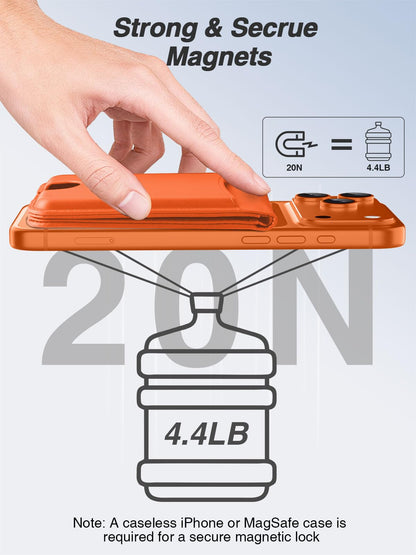 TopMade for MagSafe Wallet, Works with Apple Find My, Strongest Magnetic Wallet with Stand, 6 Card Holder, RFID Blocking, Magnetic Card Holder for iPhone 17/16/15/14/13/12 Series, Rechargeable,Orange