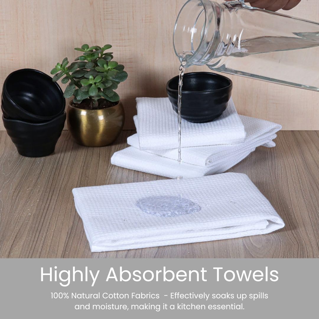 CLOUDLOOM Kitchen Hand Towels Cotton, Set of 6-100% Cotton Waffle Weave Kitchen Towels 16x26 - Soft Absorbent Dish Towels with Hanging Loop for Drying & Cleaning - Tea Towel Set - White