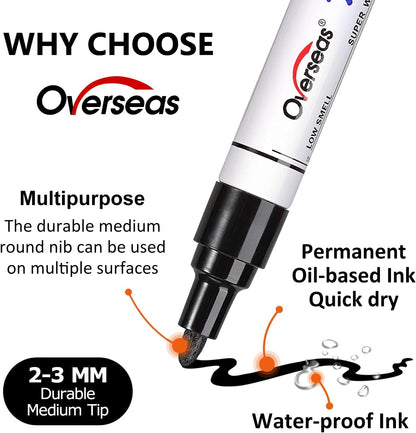 Overseas 48 Red Paint Pens, Oil Based Permanent Markers Set - Quick Drying, Waterproof, Fade-Resistant, Medium Tip Paint Markers Bulk for Wood, Metal, Rock, Ceramic, Plastic, Canvas, Glass, Rubber