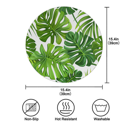 Round Placemat Set of 4 for Dining Table Summer Tropical Plant Palm Tree Monstera Leaves Place Mat Heat Resistant Kitchen Table Mat for Party Home Decor Everyday Use Washable