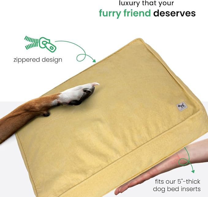 Molly Mutt Elysium Dog Bed Duvet Cover, GOTS-Certified 100% Cotton Canvas Cover for Dog, Puppy, or Cat Bed, Durable, Washable, and Free of Harmful Chemicals, Huge, 36"x45"x5", Yellow