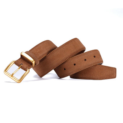 GOTOANT Wide Suede Belt Women Genuine Leather Ladies Waist Belt for Jeans Dress Casual Square Gold Buckle 1.1"(28mm) Wide Dark Brown