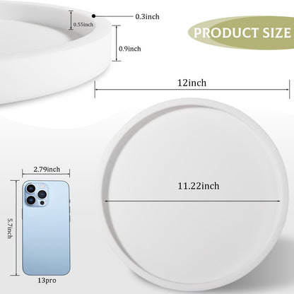 Silicone Bathroom Tray Round Vanity Tray Decorative Soap Holder Kitchen Countertop Organizer Coffee Table Decor for Candle, Perfume, Plant, 12 Inch, White