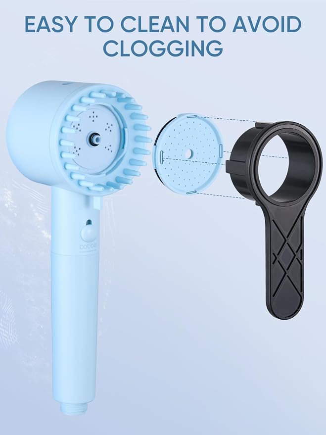 Cobbe Filtered Shower Head with Handheld, 5-mode Showerhead with Filters, Built-in Power Wash for Hard Water - Remove Chlorine - Reduces Dry Itchy Skin, Blue