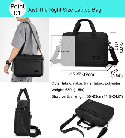 zhongningyifeng Laptop Bag 14 Inch Briefcase for Men Women Waterproof Nylon Lightweight, Shoulder Computer Messenger Bag for Business Office Work Travel College Black