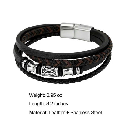 Kim Carrey Italian Handmade Genuine Leather Bracelets for Men Stainless Steel Clip, Men's Casual Genuine Multi-layer Cuff Bracelet, Bracelet Gift for Real Men (8.2“)