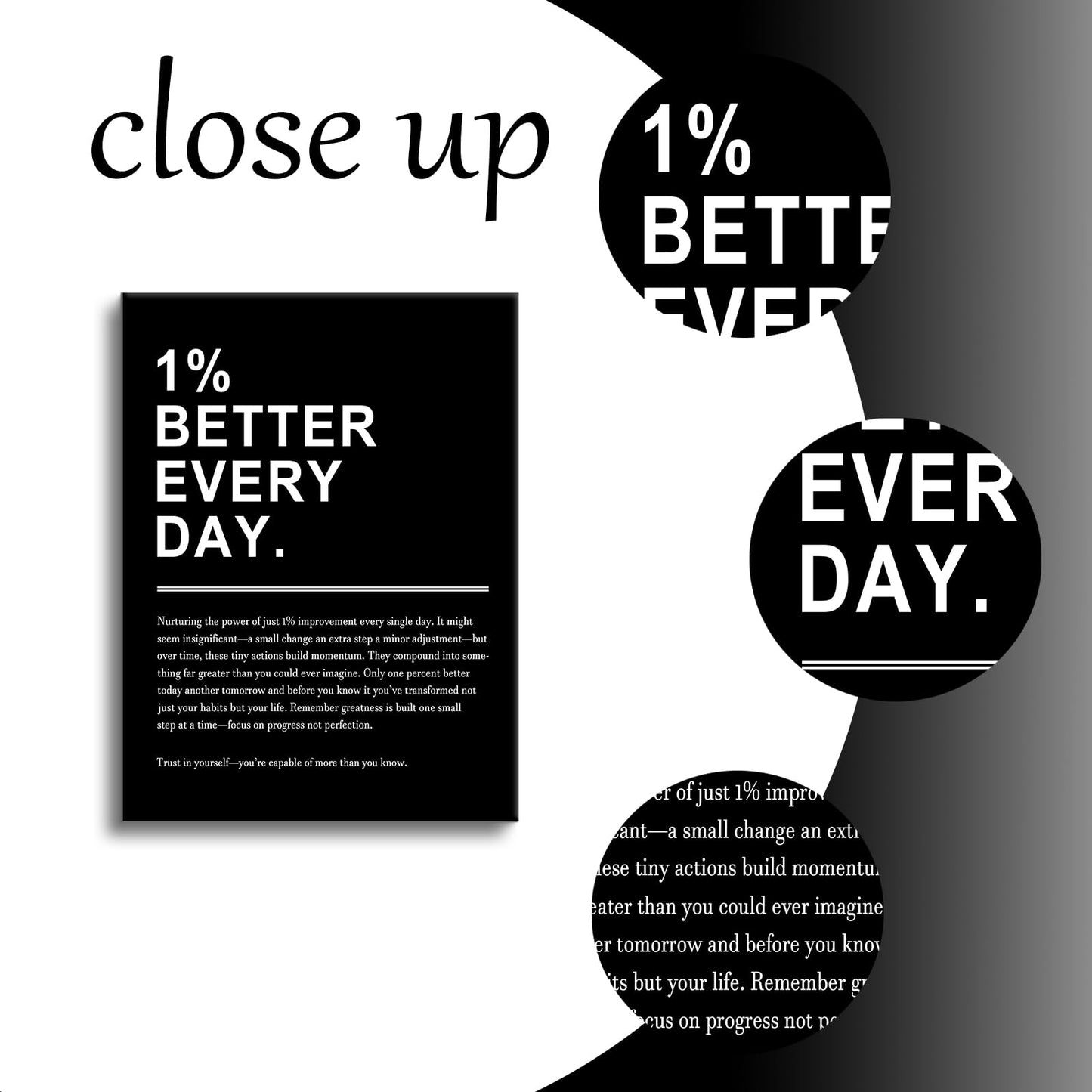 Motivational Canvas Wall Art 1% Better Every Day Office Poster Pictures Growth Mindset Self Inspirational Success Quote Decoration Prints for Classroom Home Artwork Stretched and Framed [18''Wx24''H]