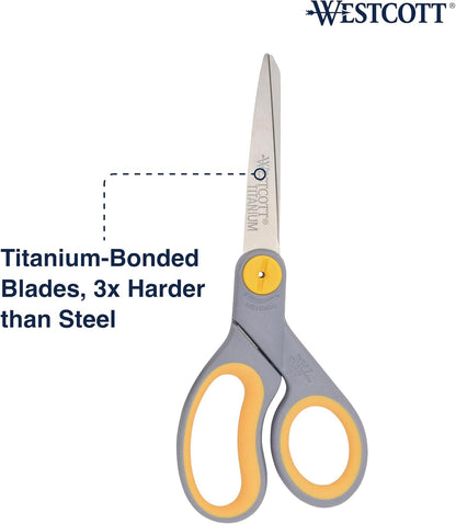Westcott 8-Inch Titanium-Bonded Scissors with Adjustable Glide Feature for Office and Home - Gray/Yellow