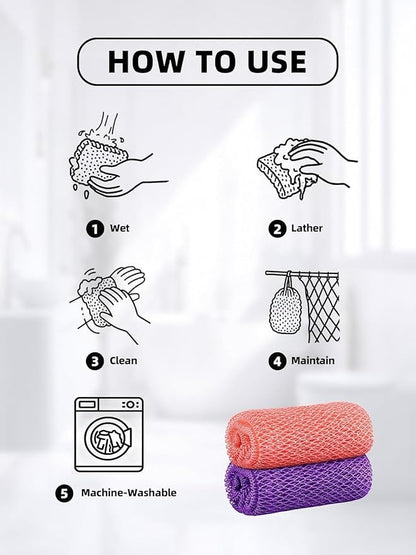 Cleangor 3Pcs African Net Sponge Authentic with Knots - Exfoliating Body | Scrubber for All Skin Types, African Bath Sponge, Wash Cloth, Gentle Exfoliation Shower Rag for Women Daily Use