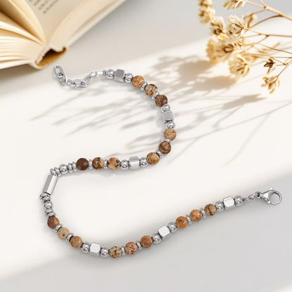 Stainless Steel Stone Adjustable Boho Stackable Womens Beaded Bracelets for Women Trendy Jewelry Stack Cute Health Dainty Waterproof Woman Ladies Colorful Bangle Women's Silver Link Bracelets for Women Non Tarnish A Bohemian Charm Silver Bead Bracelet for