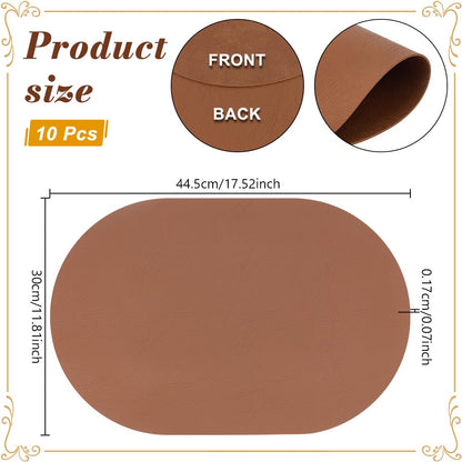 INTERWARM 10Pcs Waterproof PU Table Mats, 11.8x17.5Inch Oval Reversible Placemat Wipeable Washable Place Mats Faux Leather Placemats for Kitchen Dining Room Patio Indoor Outdoor, Peru