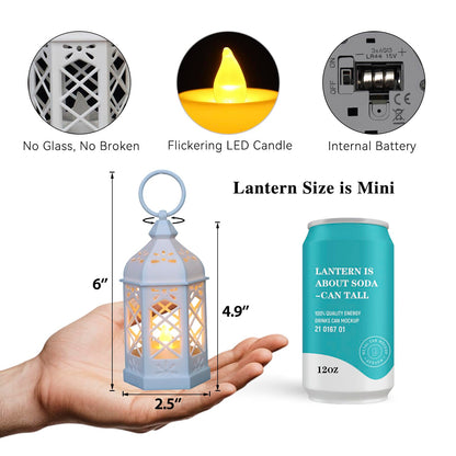Reperla 8-Pack Mini Lanterns for Ramadan, Wedding,Halloween,Christmas, Small Decorative Lanterns with LED Candle for Baby Shower Party, Moroccan Lantern for Table Centerpiece, Medieval Decor, White