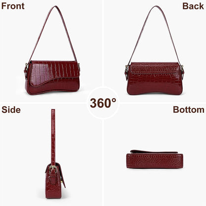 feujury Shoulder Bag for women Y2K Crossbody Vegan Leather Purse Straps Retro Clutch Hobo Hadbags with 2 Removable (B-crocodile red)