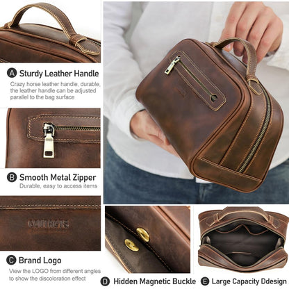 Contacts Full Grain Leather Travel Toiletry Bag for Men Wash Bag Bathroom Shaving Dopp Kit Toiletries Organizer Vintage Cosmetic Bag