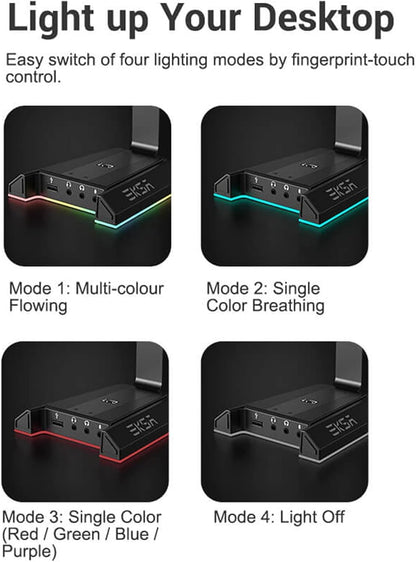 EKSA RGB Headset Stand, Headphone Stands with 7.1 Surround Sound & USB/3.5mm Port, Desk Gaming Headsets Holder with Aluminum Alloy Rod & Non-Slip Rubber Pad, Suitable for Most Gamer Desktop Earphones