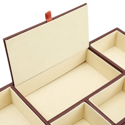 Juvale Rectangular Catchall Tray - 6-Compartment Nightstand Organizer - Polished Key Bowl - Portable Drawer Organizer - Brown Faux Leather