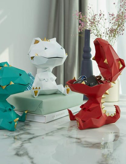 HAUCOZE Dinosaur Candy Dish Cookie Jar Storage Statue Modern Home Decor Sculpture Table Centerpiece Gift for Living Room Red 7.5 Inch