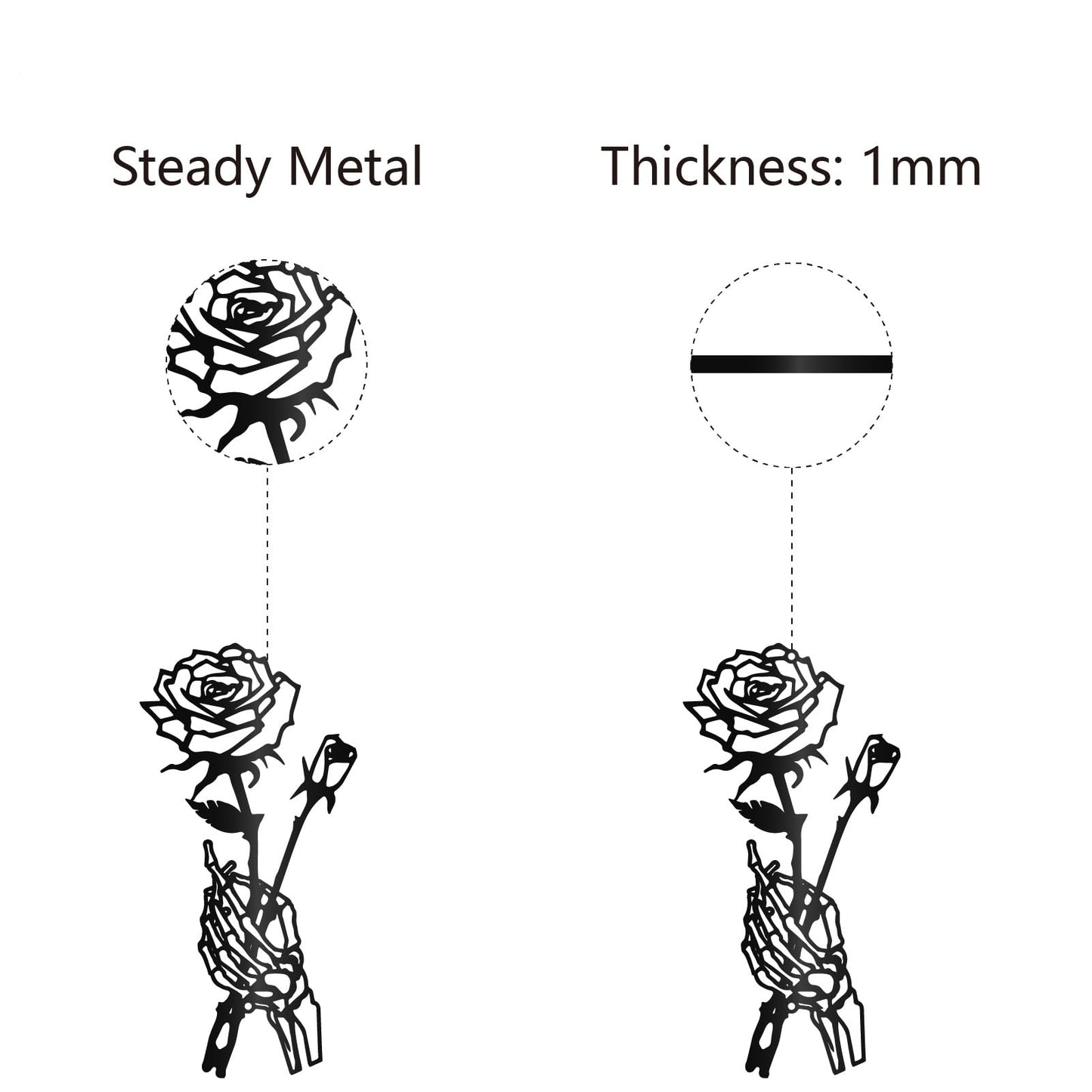 CREATCABIN Skeleton Hand Rose Wall Decor Flower Metal Wall Art Minimalist Halloween Gothic Line Art Skull Unique Love Hanging Sculpture for Wall Valentine's Day Home Decor Black 11.8 x 5.9 inch