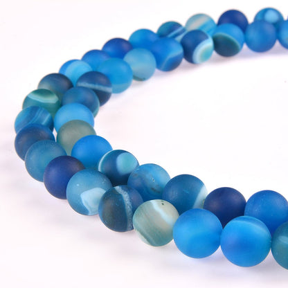 PLTbeads Natural Gemstone Loose Beads Matte Approxi 15.5 inch DIY Bracelet Necklace for Jewelry Making (6mm, Matte Blue Stripe Agate)
