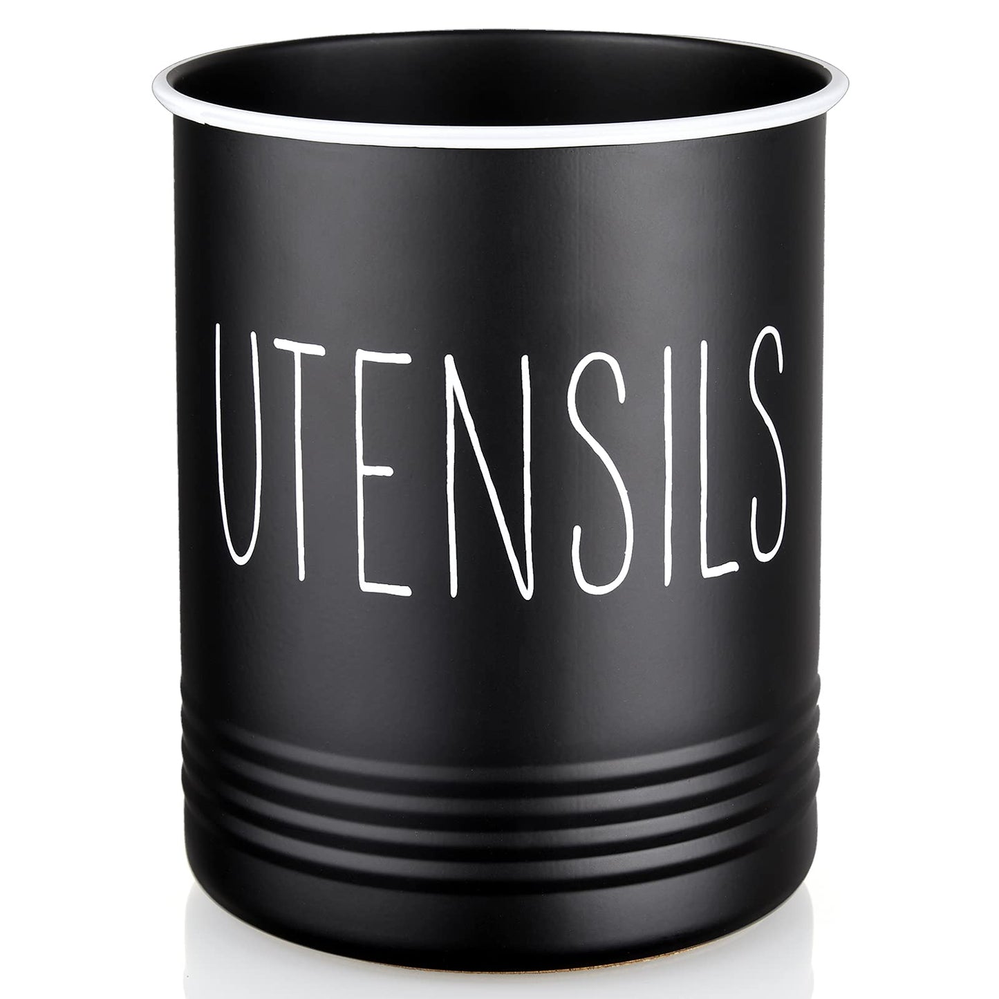 Bivvclaz Kitchen Utensil Holder, 6.7" Utensil Holder for Kitchen Counter, Cooking Utensil Crock with Cork Bottom, Modern Farmhouse Decor, Countertop Utensil Storage Organizer Caddy, Black