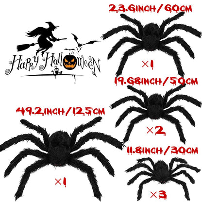 7 PCS Giant Halloween Spider,Scary Fake Large Hairy Spider for Indoor and Outdoor Halloween Decorations (Not Included Spider Web)