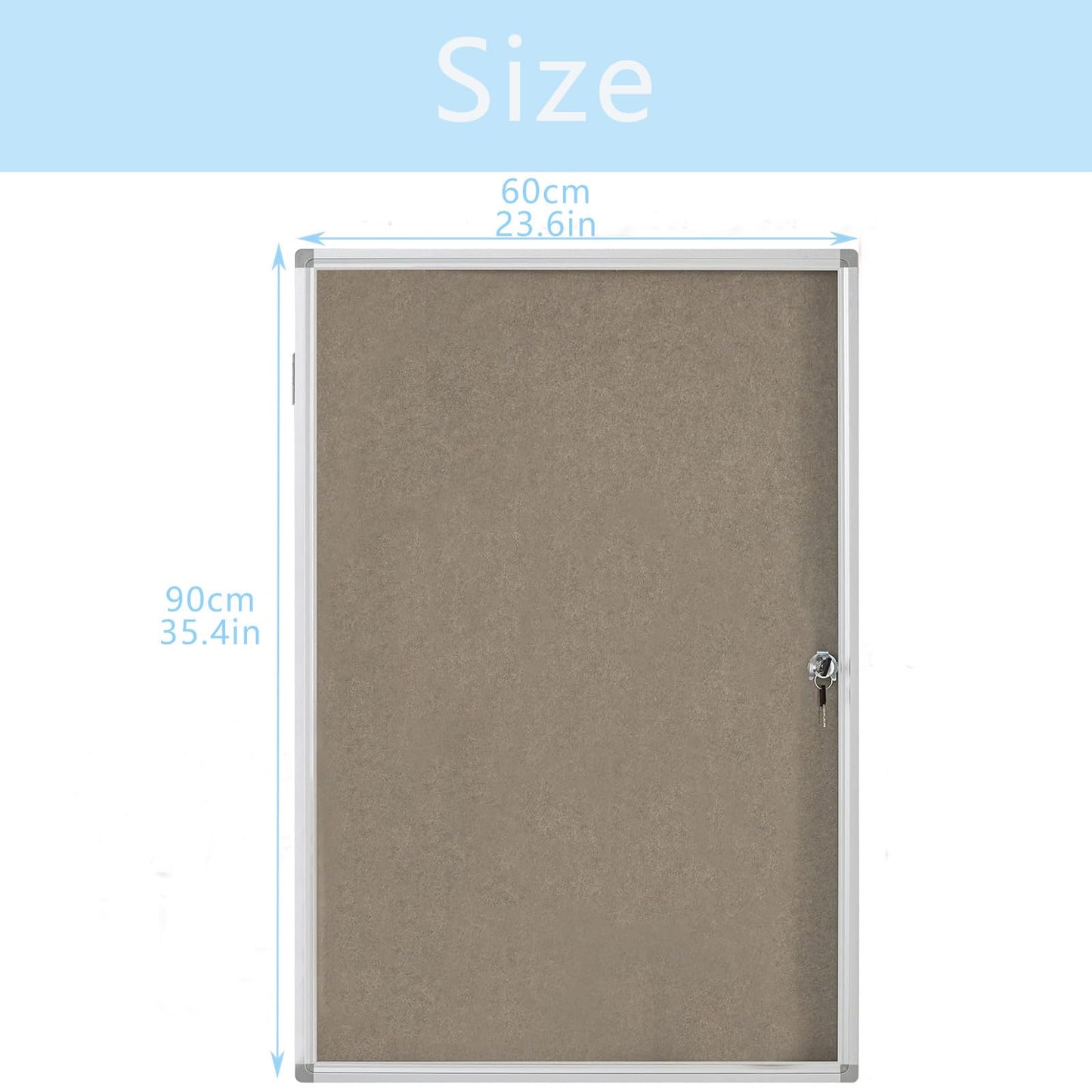 Boardest Enclosed Lockable Felt Bulletin Board 36x24 Inches - Notice Board with Acrylic Door & Keys - Silver Aluminum Frame Wall Mount Display Case for School, Office & Church