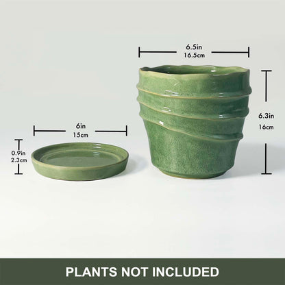 Chralji GIFTWARE 6in Plant Pot, Ceramic Planter, Plant Pots Indoor, Plant Pots with Drainage Holes and Saucers, Flower Pots for Indoor Plants, Bright Green