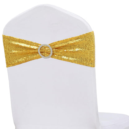 ZSJFMF Full Sparkly Sequins Gold Chair Sashes for Wedding, Shimmering Glitter Chair Bands Bows for Party Ceremony Event Decorations - 50 Pack
