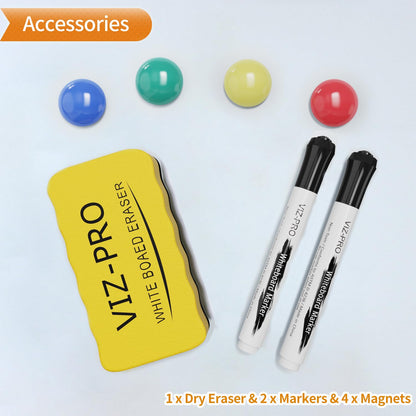 VIZ-PRO Magnetic Whiteboard/Dry Erase Board with Black Aluminium Frame, 24 X 18 Inches, Includes 1 Eraser & 2 Markers & 4 Magnets