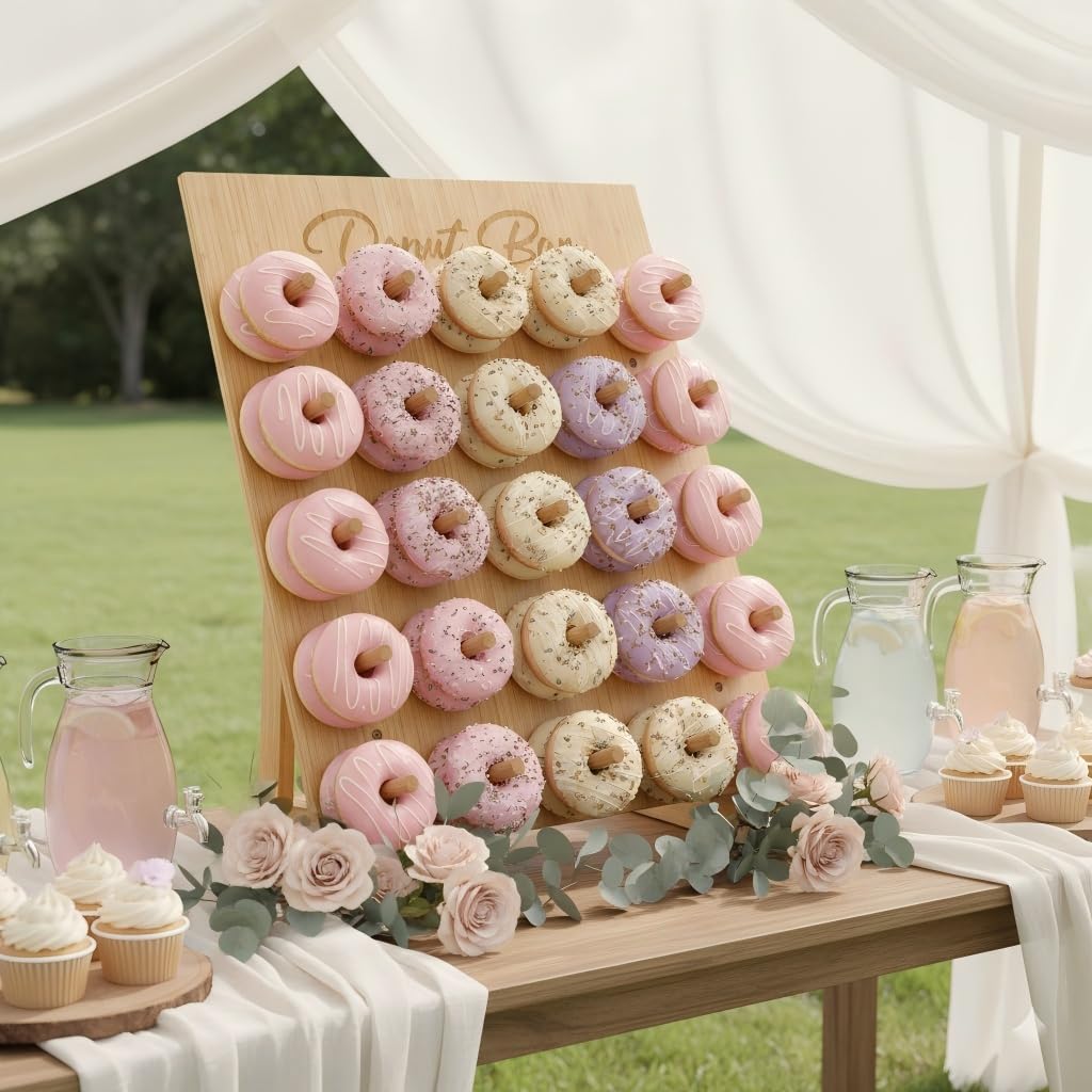 ZOOYOO Large Bamboo Donut Wall Holds 50 Donuts - 26x22 Inch Donut Display Stand for Wedding, Baby Shower, Birthday Party Decor - Dessert Table Centerpiece