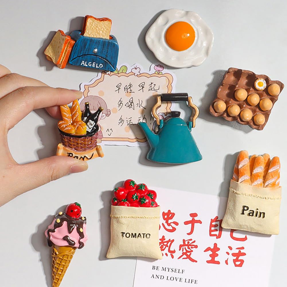 10 Pcs Food Refrigerator Magnets, 3D Resin Food Fridge Magnets, Cute Funny Breakfast Fridge Magnets for Refrigerator Microwave Whiteboard Home Decor