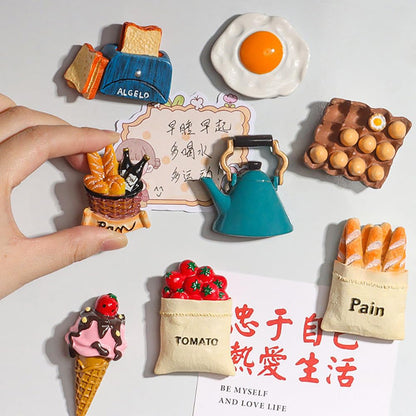 10 Pcs Food Refrigerator Magnets, 3D Resin Food Fridge Magnets, Cute Funny Breakfast Fridge Magnets for Refrigerator Microwave Whiteboard Home Decor