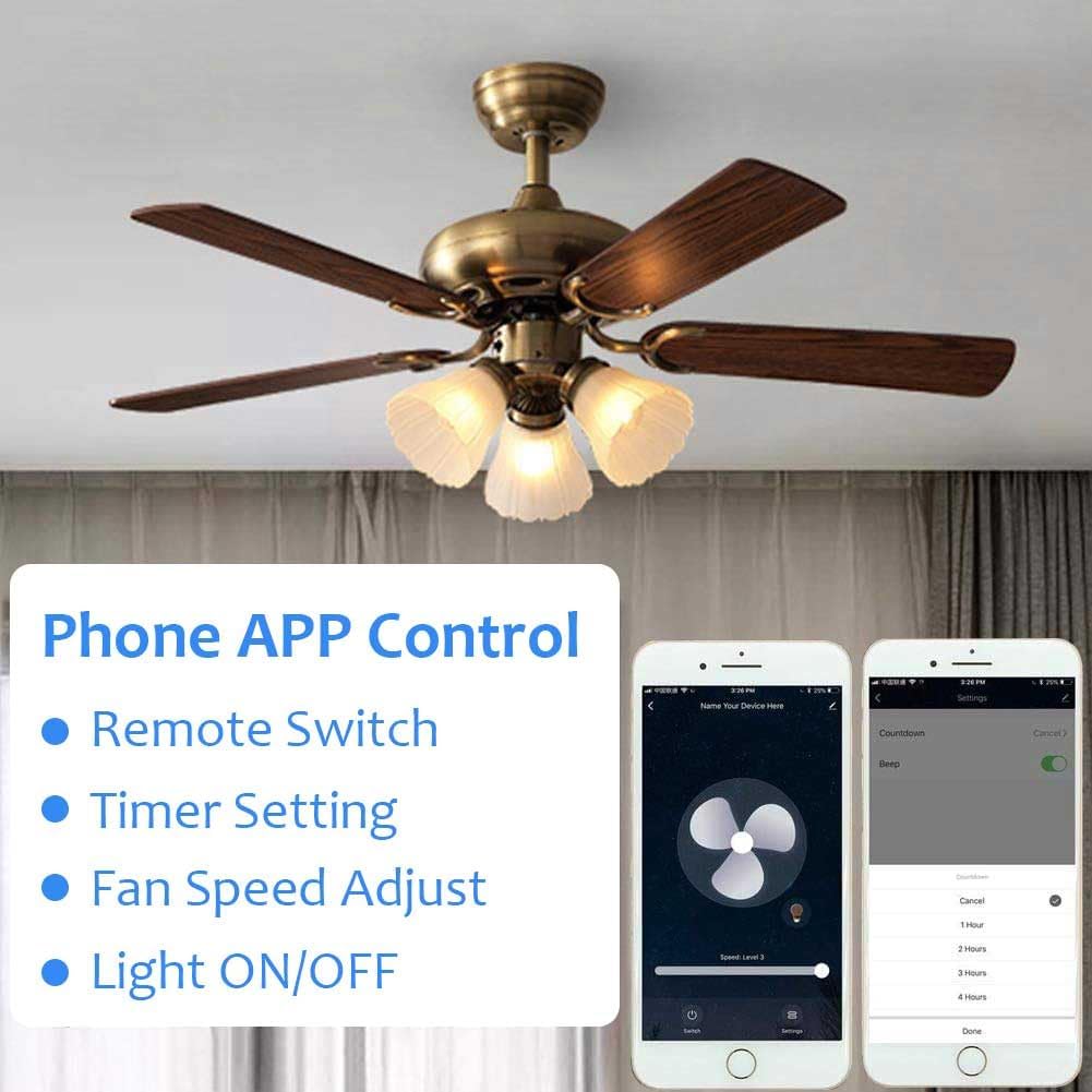 Smart WiFi Fan Switch Ceiling Fan and Light Remote Control Kit, WiFi Controller Compatible with Alexa Google, Phone APP Control, No Hub Required, Universal Ceilingfan Light Remote Control