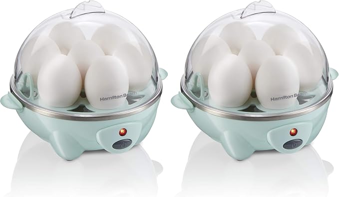 Hamilton Beach 3-in-1 Electric Egg Cooker for Hard Boiled Eggs, Poacher Eggs, Omelet Maker & Vegetable Steamer, Holds 7, Mint (25504) (Pack of 2)