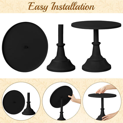 HBlife 3-PCS Black Cake Stand Set (8"/10"/12" Plate) for 6-10 Inch Cakes, Perfect Dessert Table Display Set, Cupcake&Cake Stands for Halloween, Black and Gold Party Decorations (Metal)
