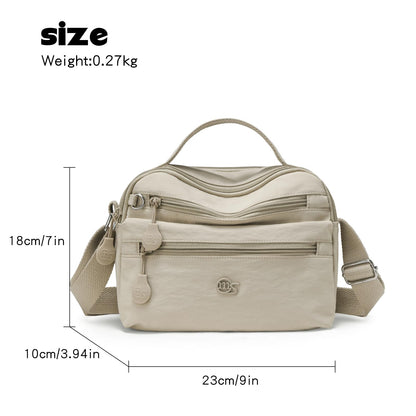 Eslcorrri Women Crossbody Bag Small Nylon Shoulder Purse Casual Neutral Light Multi Zipper Pockets Top-Handle Hobo Handbag -Sand