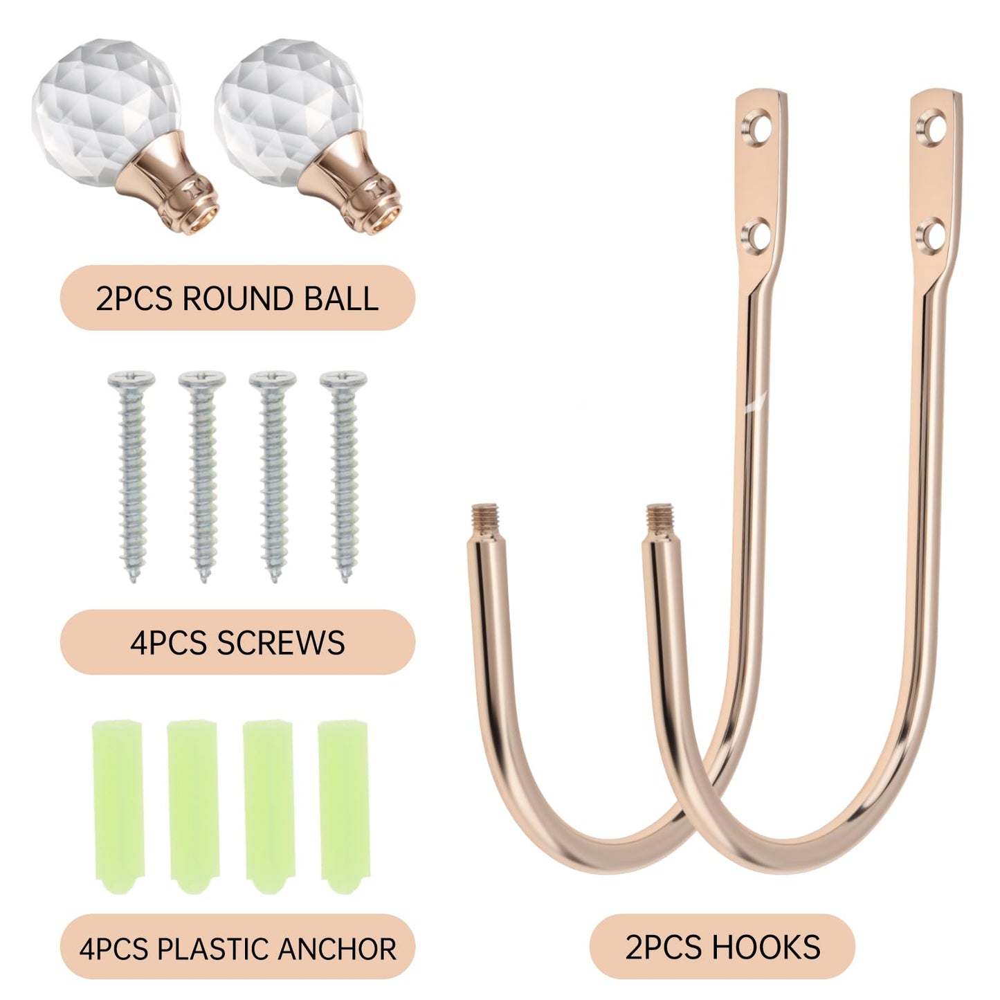 Curtain Holdback,2Pcs Wall Mounted Drapery Tiebacks with Clear Crystal Ball