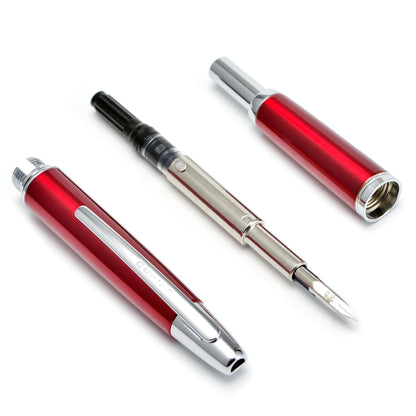 Jinhao 10 Press Fountain Pen with Box, Rose Red Retractable Extra Fine Nib with Ink Converter Set (Silver Clip)